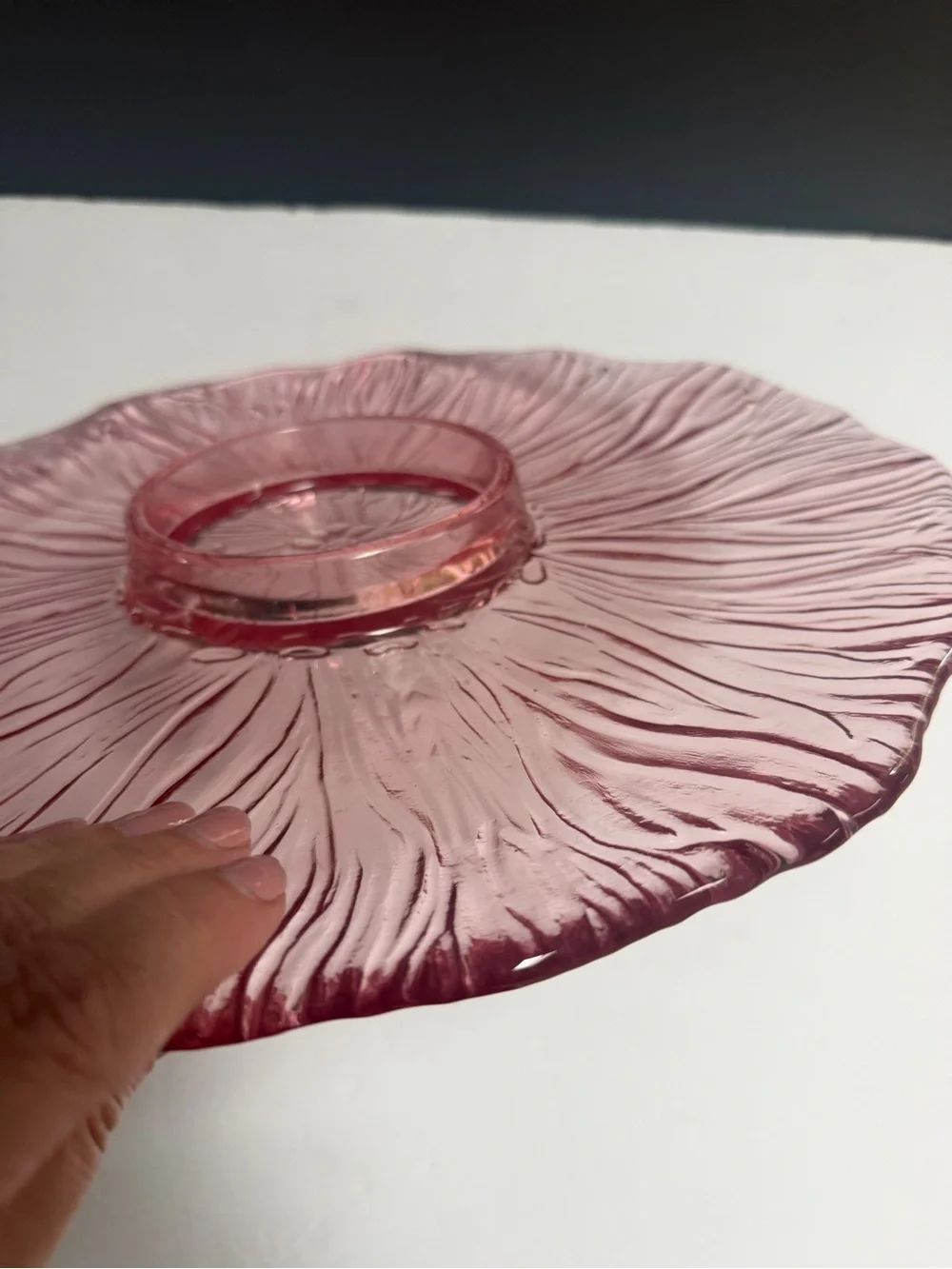 Vintage Pink Glass Serving Dish 14”